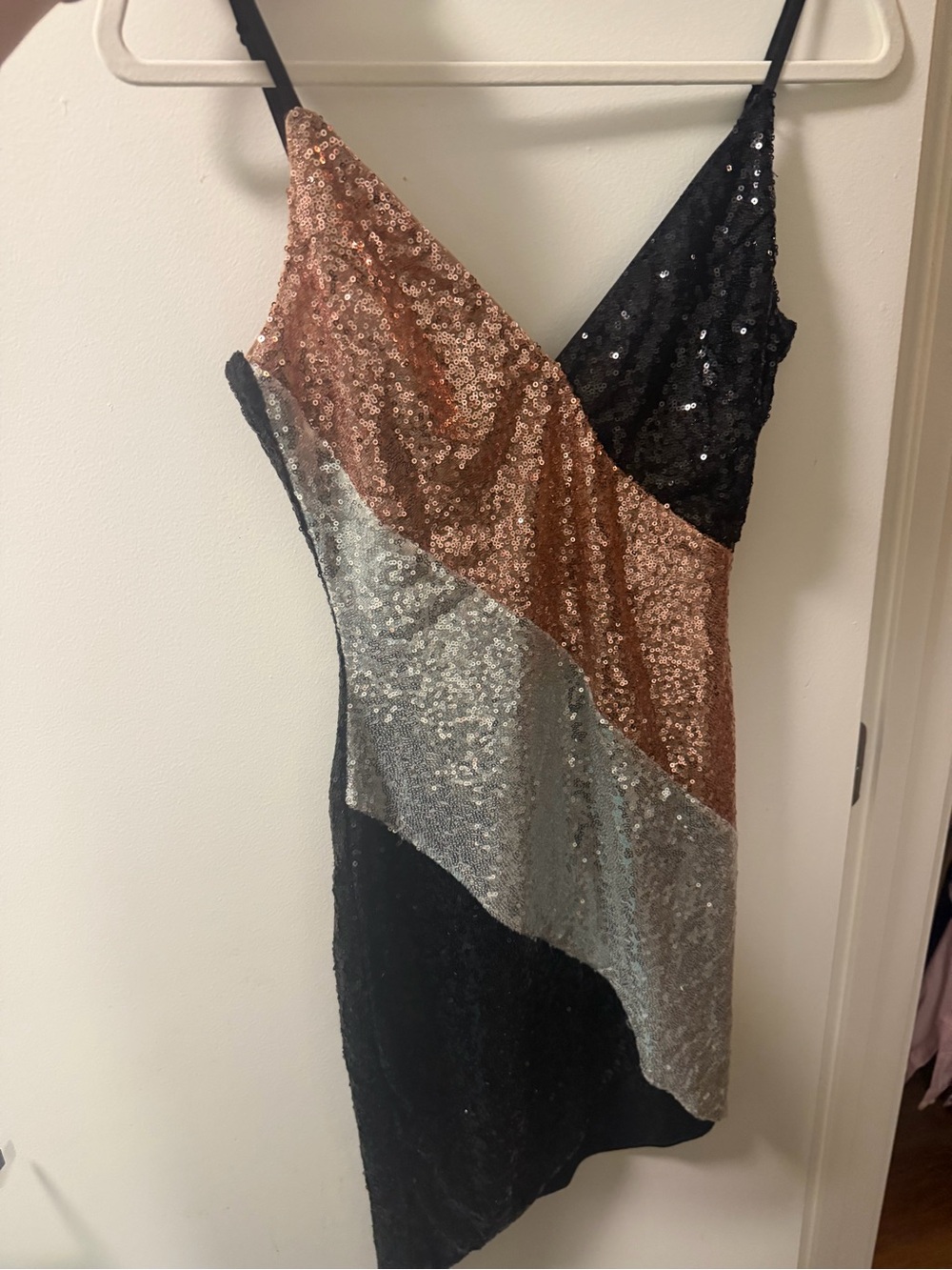 Lulu's Sequin Slip Dress - Black, Rose Gold & Silver